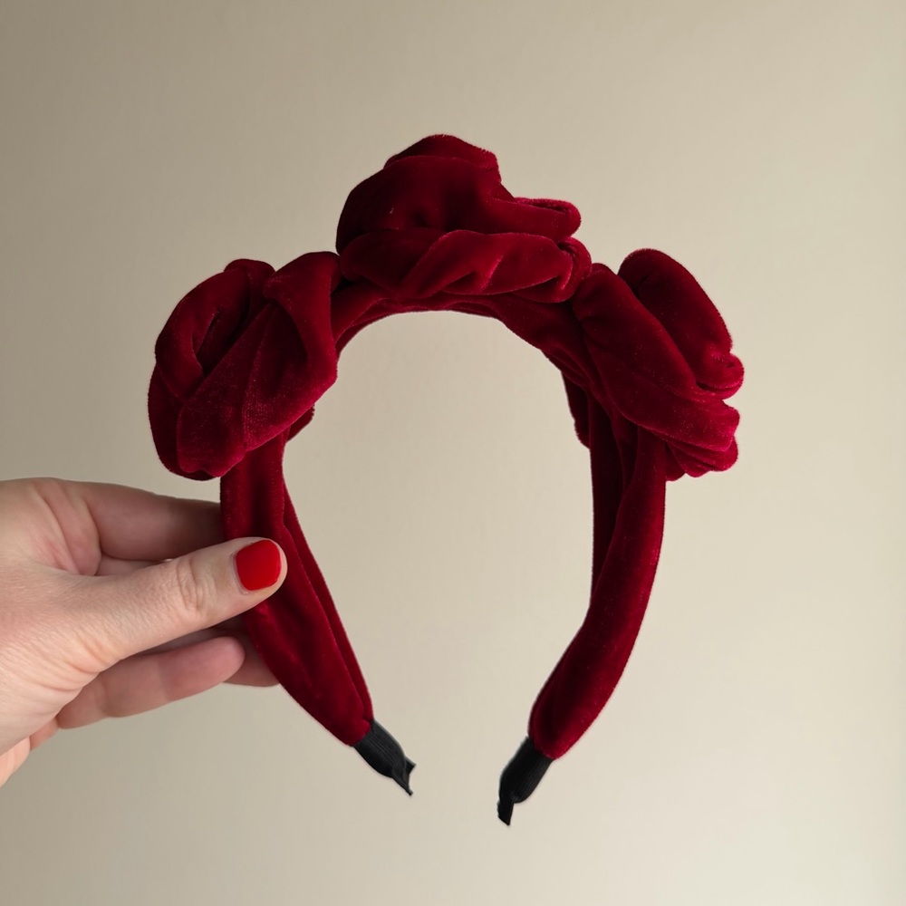 Alilang Burgundy Velvet Rose Headband - Picture 2 of 3